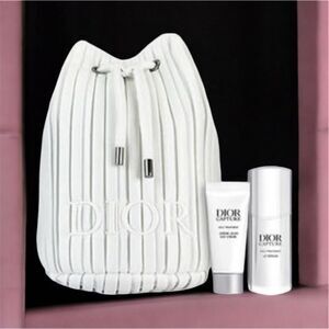 Dior Capture Skincare Mini travel Set with drawstring bag White Silver Accents